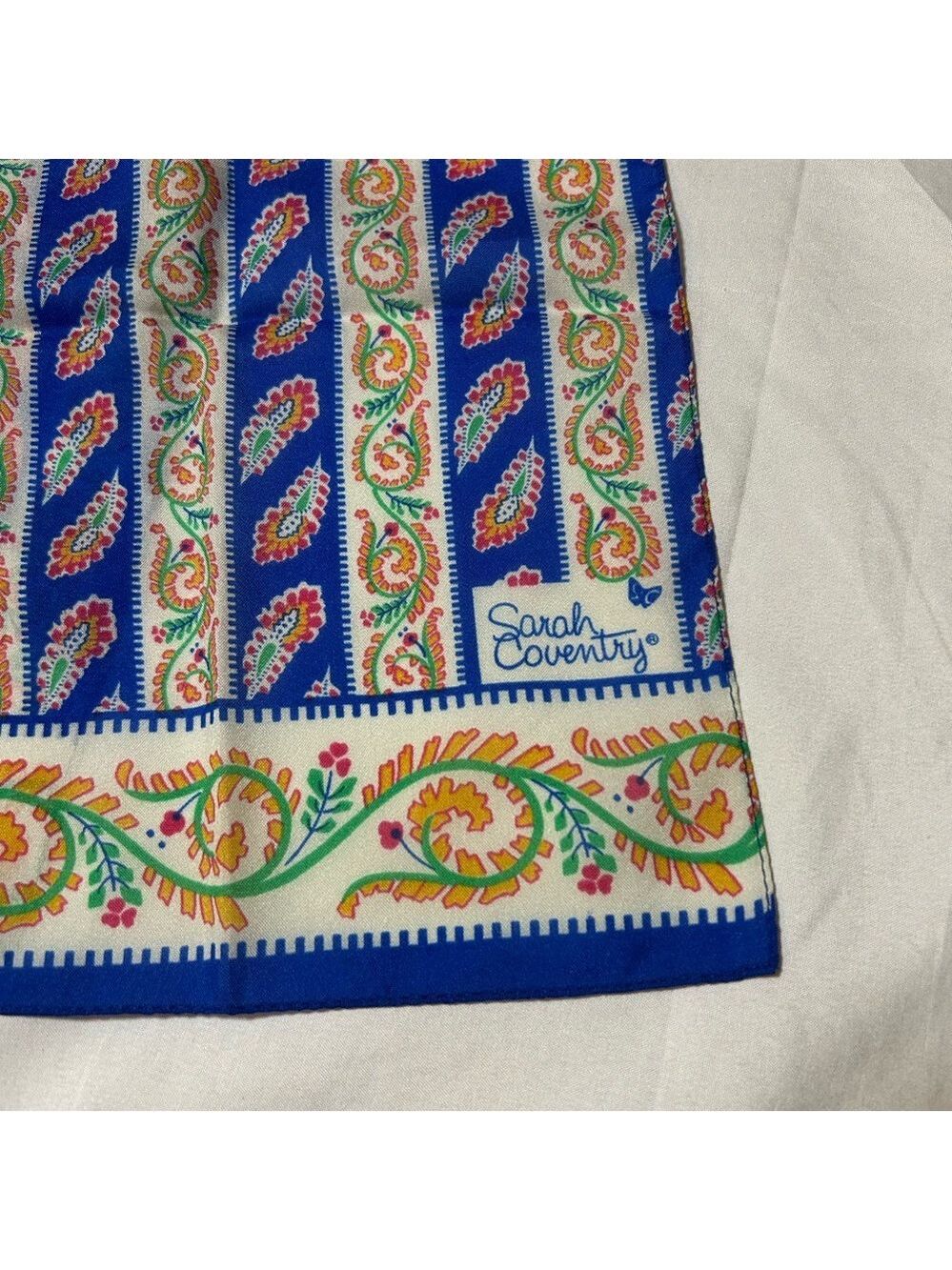 Vintage Sarah Coventry Scarf Blue Orange White Paisley - Picture 5 of 7